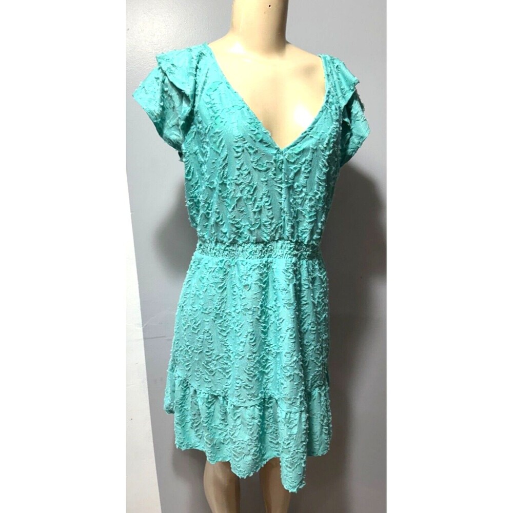 LC Lauren Conrad Women's Green Ruffle Texture Elastic Waist ‎ Mini Dress medium